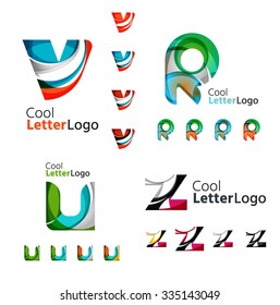 Letter business emblems, icon set. Design made of abstract overlapping geometric flowing shapes