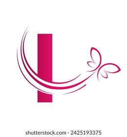 I Letter with  butterfly design template illustration
