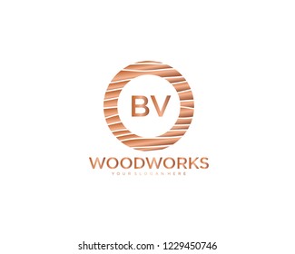 Letter BV initial wood logo vector
