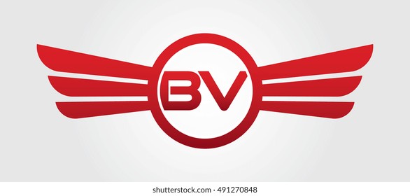 Letter BV Logo Winged Red Color