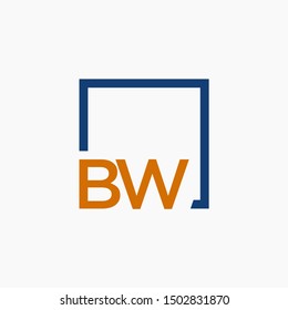 Letter BW Logo design with square frame line art. business consulting concept. studio,room,group icon. Suitable for business, consulting group company. - vector