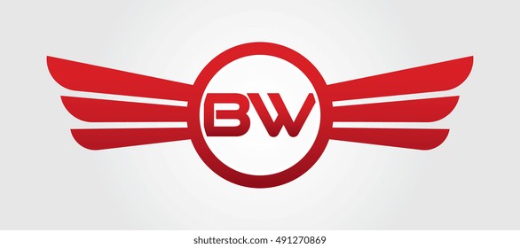 Letter BW Logo Winged Red Color