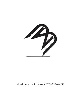 letter bw simple linked geometric shadow logo vector 