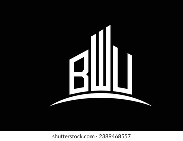Letter BWU building vector monogram logo design template. Building Shape BWU logo.