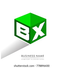 Letter BX logo in hexagon shape and green background, cube logo with letter design for company identity.
