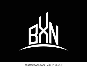 Letter BXN building vector monogram logo design template. Building Shape BXN logo.