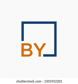 Letter BY Logo design with square frame line art. business consulting concept. studio,room,group icon. Suitable for business, consulting group company. - vector