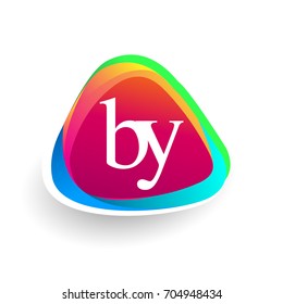 Letter BY logo in triangle shape and colorful background, letter combination logo design for company identity.