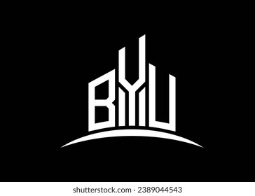 Letra BYU construcción de la plantilla de diseño del logotipo del monólogo del vector. Construyendo el logotipo de Shape BYU.