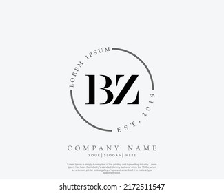 Letter BZ Initial handwriting logo with signature and hand drawn style.