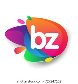 Letter BZ logo with colorful splash background, letter combination logo design for creative industry, web, business and company.