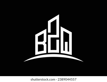 Letter BZQ building vector monogram logo design template. Building Shape BZQ logo.