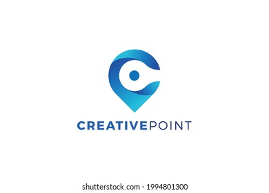 Letter C 3d blue color creative point business logo