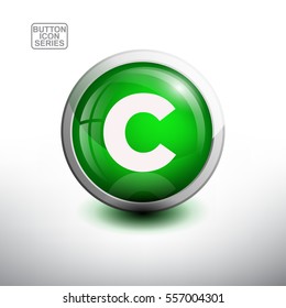 Letter C  in 3D Glossy Green Button for web Icon, Education Icon and Alphabet Icon. Vector Illustration
