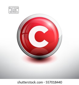 Letter C in 3D Glossy Red Button for web Icon, Education Icon and Alphabet Icon. Vector Illustration