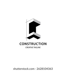 Letra C logotipo 3D para la empresa de construcción y arquitectura. Plantilla de diseño de logotipo de propiedad para su marca