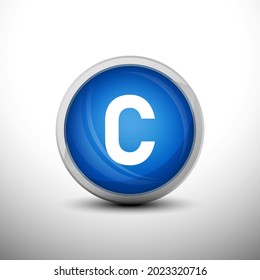 Letter C in 3D Shiny Blue Keys for web Icons, Education Icons and Alphabet Icons. Vector Illustration