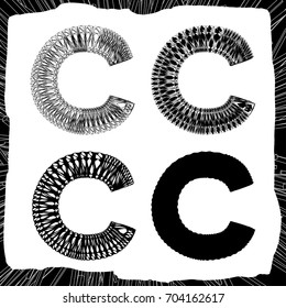 Letter C. 3d and silhouette constructive concept.