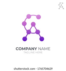 Letter C and letter A, CA, AC, monogram logo with connection dots