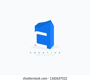 Letter C Abstract Blue 3D Box Shape Logotype