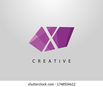 Letter C Abstract Gem Stone Logo. Creative C letter design with polygonal purple color on abstract stone shapes.