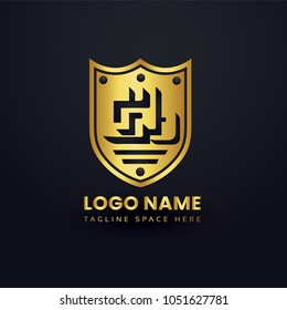Letter C Abstract Logo with Gold Emblem Shield Design.
