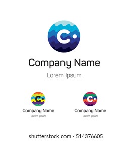 Letter C abstract logotype template with colorful wave background. 