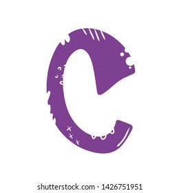 Letter C - abstract vector purple font with cut dots, stripes, lines, spots. Abc, alphabet isolated on white background. Perfect illustration for your design - print, poster, card, logo, label