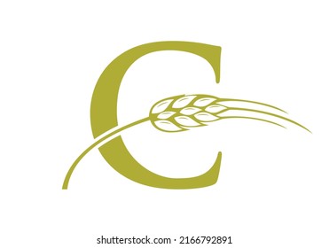 Letter C Agriculture Logo Farming Sign. Agriculture Logo With Alphabet C Template Vector Symbol