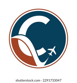 Letter C Air Travel Logo Design Template. C letter and plane logo design icon vector.