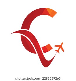 Letter C Air Travel Logo Design Template. C letter and plane logo design icon vector.
