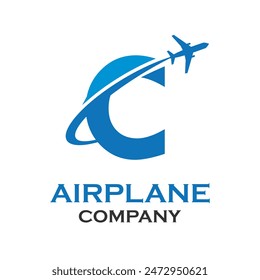 Letter c with airplane logo template illustration. suitable for transportation, brand, travel, agency, web, label, network, marketing etc