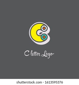 letter C alphabet bold comic colorful design in grey background