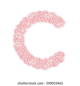 The letter C, in the alphabet Heart flower bush illustration set flat design pink color isolated on white background, vector eps10