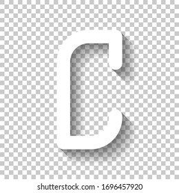 Letter C of alphabet, isolated outline symbol. White icon with shadow on transparent background