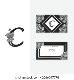 Letter C Alphabet Logo Flower and Leaves, plus Business Card Design Vector. Best use for Identity, Business, and Fashion Industry