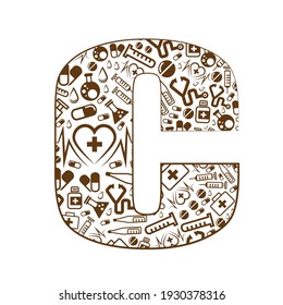 Letter C, alphabet of medicine pills.
