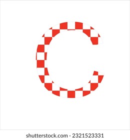 Letter C in the alphabet with a red and white design on a white background