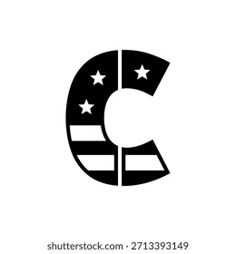 Letra c con diseño de la bandera americana aislado en la Ilustración vectorial patriótica del alfabeto