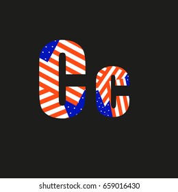 Letter C with american flag, isolated on black background