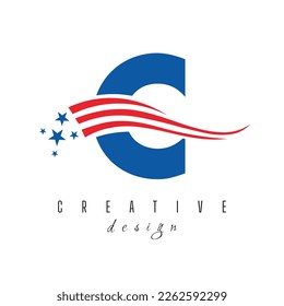 Letter C American Logo for Business, Corporate and Company Sign. USA American Logo on Letter C Vector Template