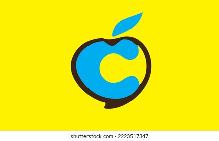 letter c with apple pattern on yellow background