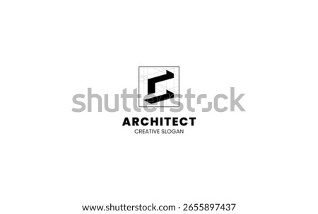 Letter C Architect logo with isometric bottom left view and technical sketch style