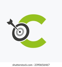 Letter C Arrow Target Logo Combine with Bow Target Symbol