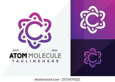 Letter C Atom Molecule Logo Icon Vector Design Illustration