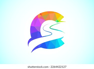 Letter C with backspace S or pathway logo design vector template. Low poly style graphic alphabet symbol
