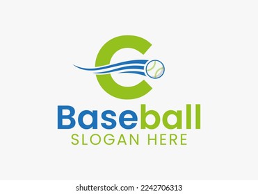 Letter C Baseball Logo Concept With Moving Baseball Icon Template