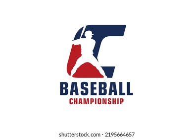 Letra C con diseño de logotipo de béisbol. Elementos de plantilla de diseño de vectores para equipo deportivo o corporativo.