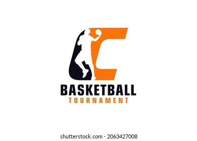 Letter C with Basketball Logo Design. Vector Design Template Elements for Sport Team or Corporate.