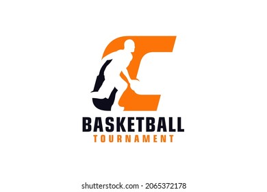 Letter C with Basketball Logo Design. Vector Design Template Elements for Sport Team or Corporate.